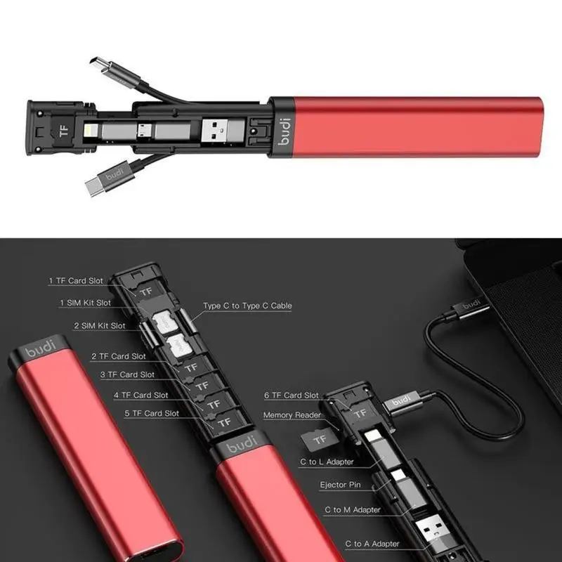 BUDI Multi Function Smart Adapter Data Wire Rod SIM KIT TF Card Memory Reader Storage Case Phone Cradle thumbnail 5