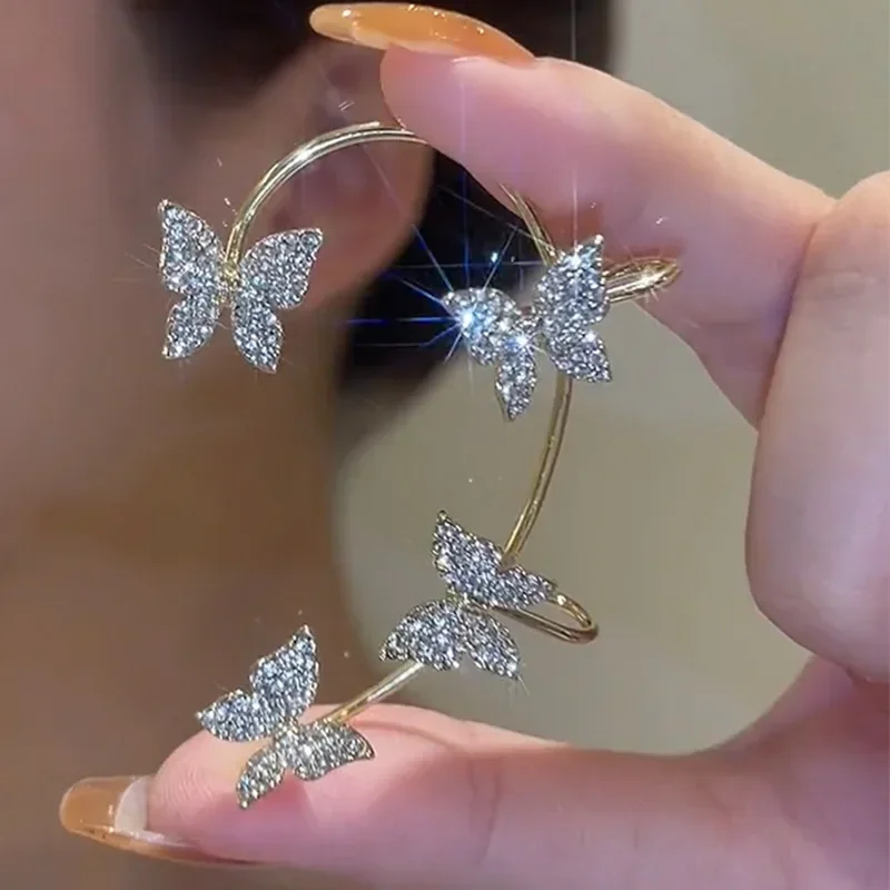 Gold Silver Color Metal Butterfly Ear Clips Without Piercing For Women Sparkling Zircon Ear Cuff Clip Earrings Wedding Jewelry thumbnail 5