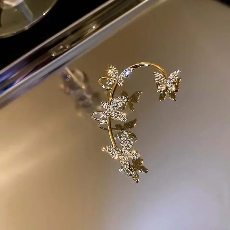 Gold Silver Color Metal Butterfly Ear Clips Without Piercing For Women Sparkling Zircon Ear Cuff Clip Earrings Wedding Jewelry thumbnail 2