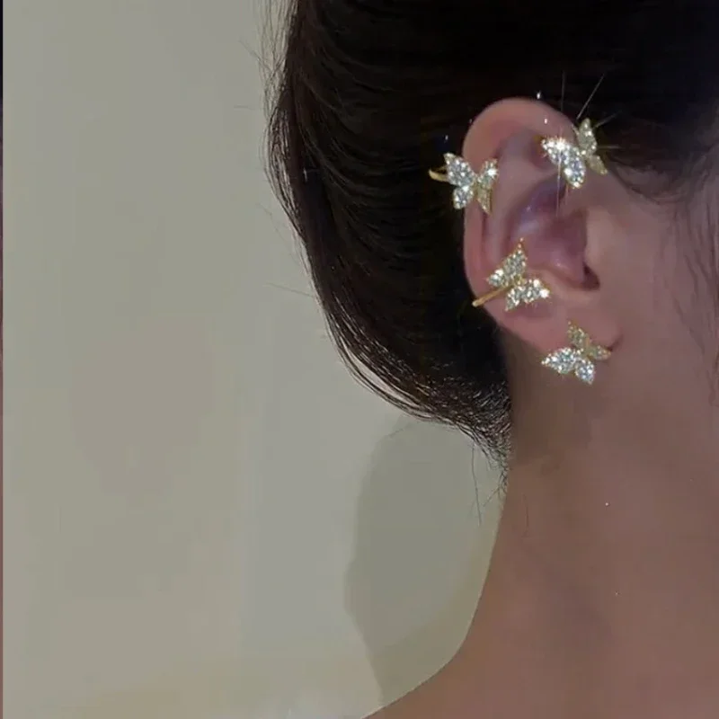 Gold Silver Color Metal Butterfly Ear Clips Without Piercing For Women Sparkling Zircon Ear Cuff Clip Earrings Wedding Jewelry thumbnail 6