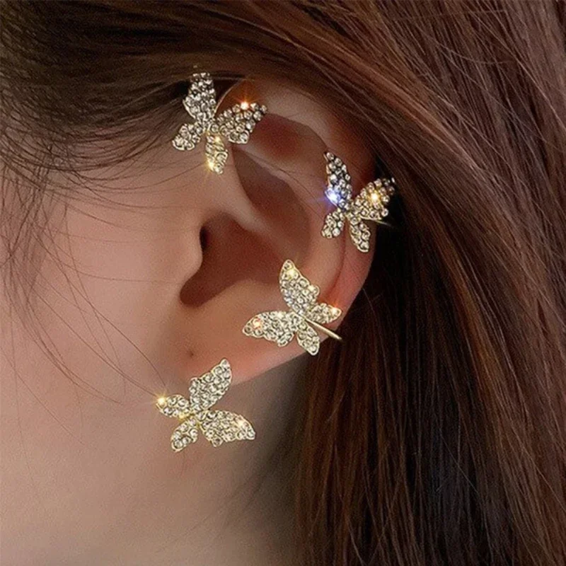 Gold Silver Color Metal Butterfly Ear Clips Without Piercing For Women Sparkling Zircon Ear Cuff Clip Earrings Wedding Jewelry thumbnail 3