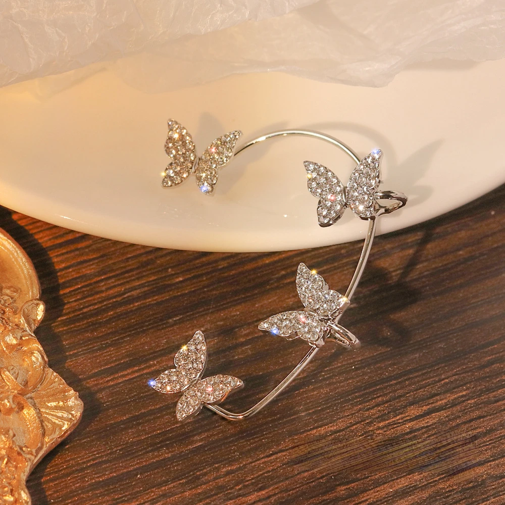 Gold Silver Color Metal Butterfly Ear Clips Without Piercing For Women Sparkling Zircon Ear Cuff Clip Earrings Wedding Jewelry thumbnail 4