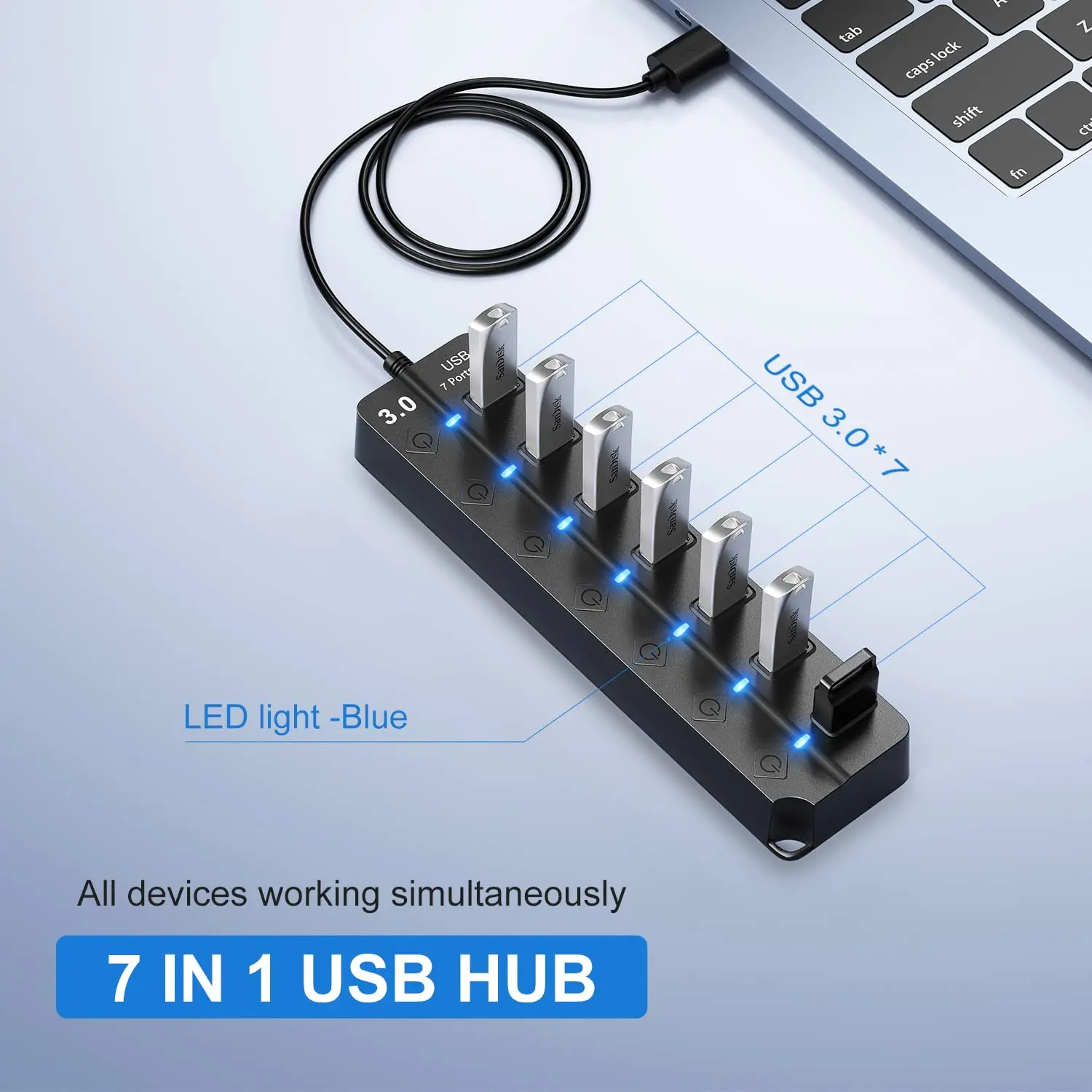 USB Hub 3.0 Multiprise USB High Speed Splitter 7 Port 5Gbps Hub Power Adapter with Switch Long Cable with Multiple Expander Hub thumbnail 4