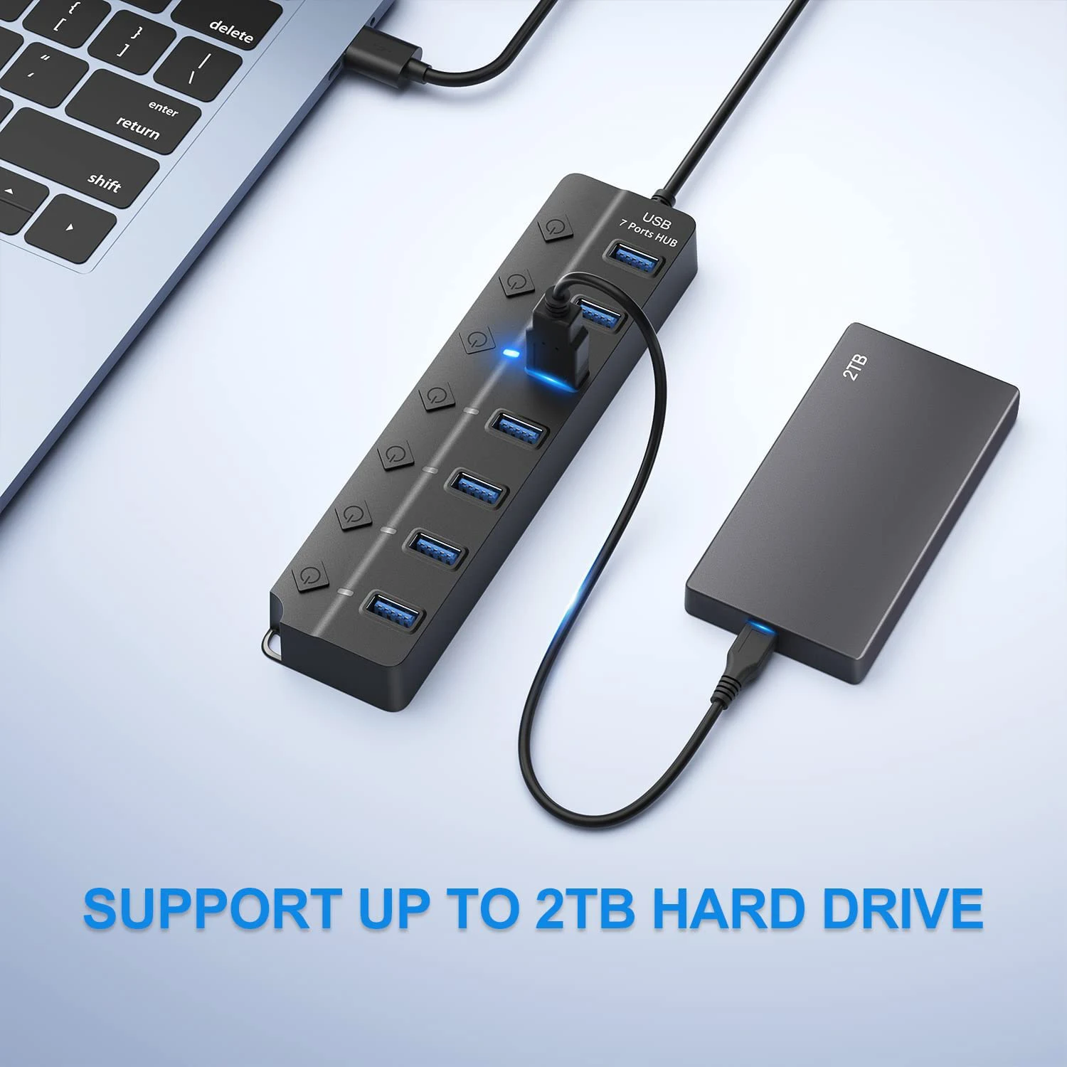USB Hub 3.0 Multiprise USB High Speed Splitter 7 Port 5Gbps Hub Power Adapter with Switch Long Cable with Multiple Expander Hub thumbnail 6