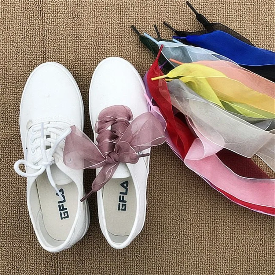 1 Pair 4cm Widen Organza Shoe Strings 60-180cm Women Bow Shoelaces Flat Silk Satin Ribbon Canvas Sneakers Sport Shoes Laces s thumbnail 6