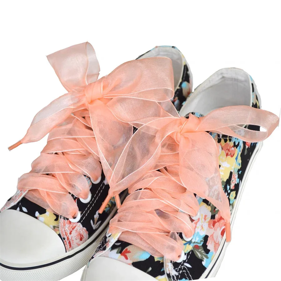 1 Pair 4cm Widen Organza Shoe Strings 60-180cm Women Bow Shoelaces Flat Silk Satin Ribbon Canvas Sneakers Sport Shoes Laces s thumbnail 5