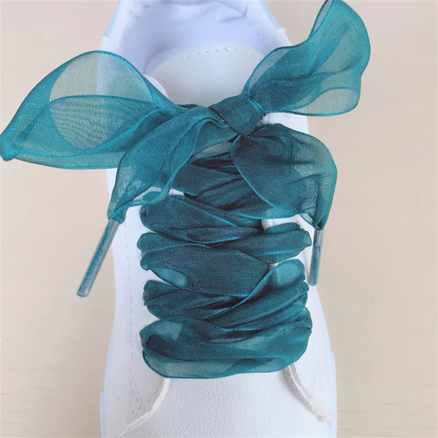 1 Pair 4cm Widen Organza Shoe Strings 60-180cm Women Bow Shoelaces Flat Silk Satin Ribbon Canvas Sneakers Sport Shoes Laces s thumbnail 4