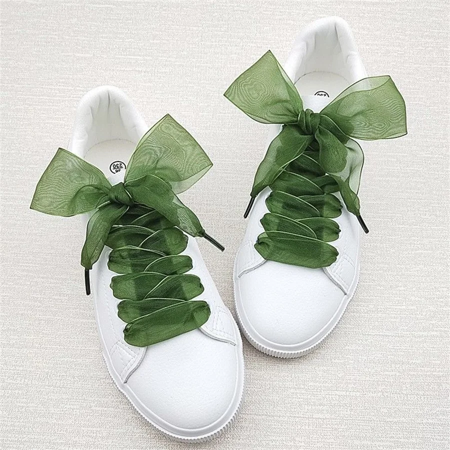 1 Pair 4cm Widen Organza Shoe Strings 60-180cm Women Bow Shoelaces Flat Silk Satin Ribbon Canvas Sneakers Sport Shoes Laces s thumbnail 3
