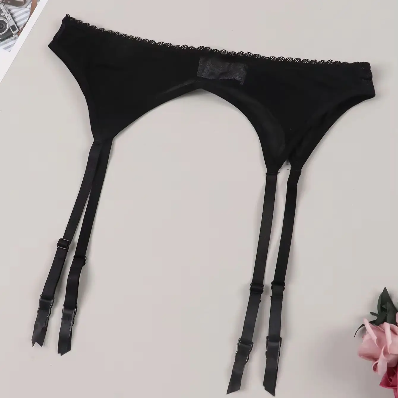 Sexy Mesh Transparent Solid Suspenders Sheer See-through Garter Belts for Women Black Beige Garters S-XL thumbnail 4