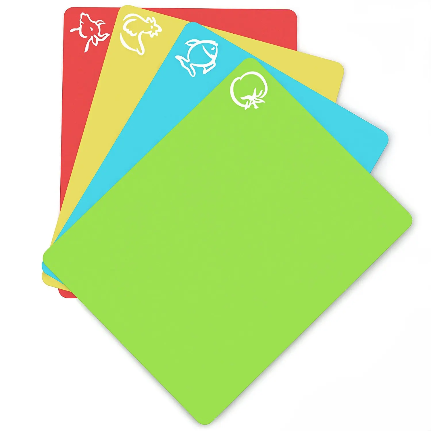 Flexible Plastic Chopping Block - Cutting Board - Cutting Mats With Food Icons Kitchen Tools (Set Of 4) 15"x 12"