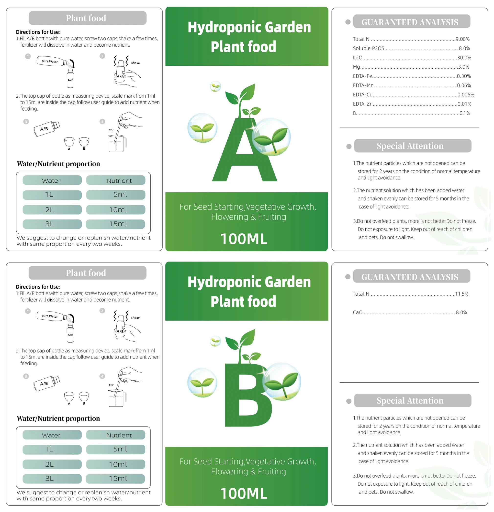Fertilizer AB Two Part Set Hydroponic Garden Plant Food Plant Fertilizer For Flowers Vegetables Grass Nutrients thumbnail 3