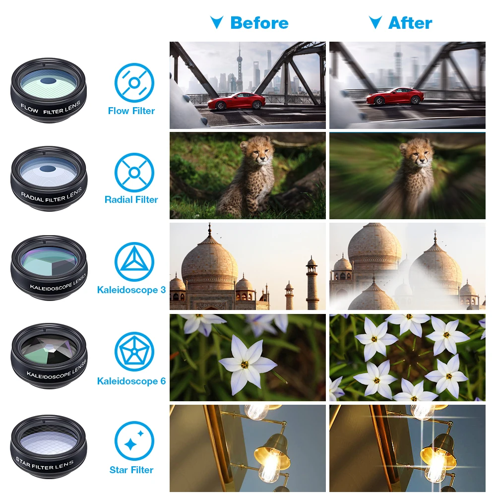 APEXEL Phone lens kit universal 10 in 1 Fisheye Wide Angle macro Lens CPL Filter Kaleidoscope+2X telescope Lens for smartphone thumbnail 5