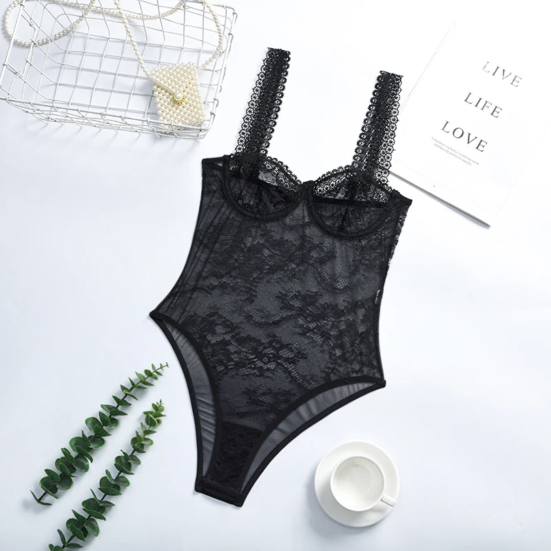 Diccvicc Bodysuit Lingerie One Piece See Through Floral Embroidery Sexy Lace Body Female Underwear Porn Teddie Women Clothes thumbnail 6