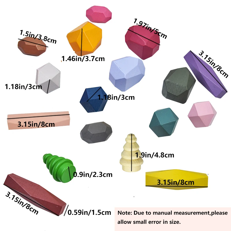 18 Pcs Wooden Stacking Rocks Building Blocks, Colored Solid Wood Stones Pre-School Educational Games Toys for Kids Toddlers thumbnail 5