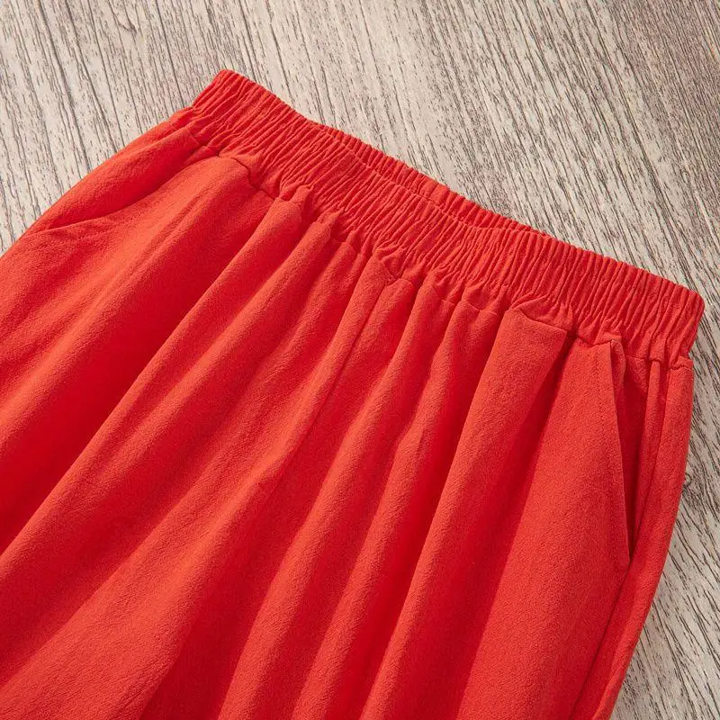 Women Summer Casual Loose Harem Elastic Waist Cotton Linen Pants Ninth Trousers thumbnail 4