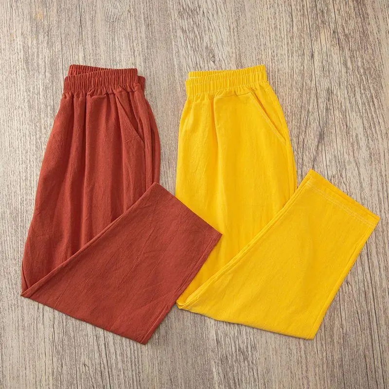 Women Summer Casual Loose Harem Elastic Waist Cotton Linen Pants Ninth Trousers thumbnail 3