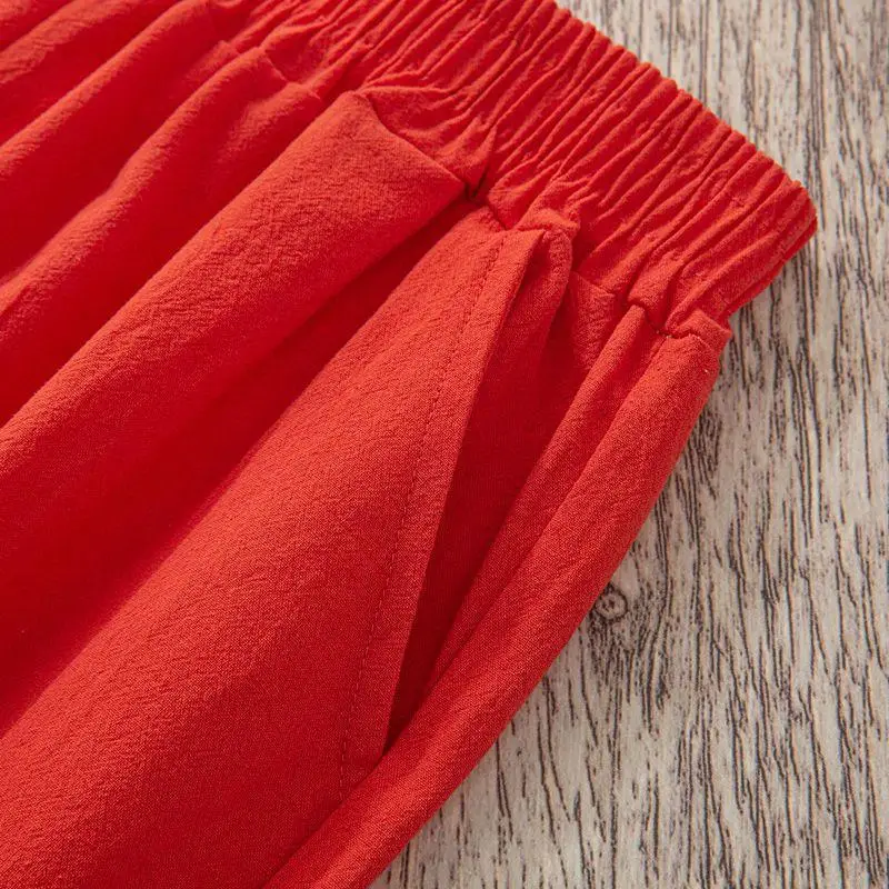 Women Summer Casual Loose Harem Elastic Waist Cotton Linen Pants Ninth Trousers thumbnail 5