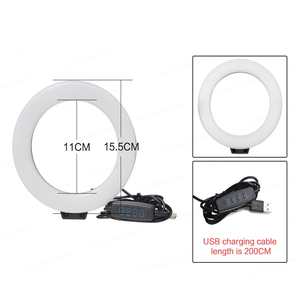 6 Inch Mini LED Selfie Ring Light Desktop Video Lamp With Tripod Stand USB Plug For YouTuber Live Vlog Makeup Studio thumbnail 2