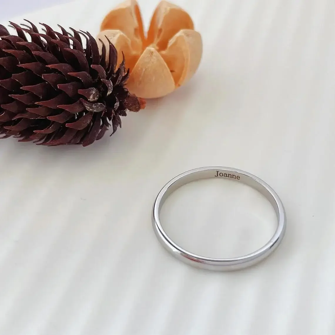 2mm Personalized Ring Custom Name Engraved Coordinate Circular Arc Titanium Stainless Steel Ring Couple Ring Anniversary Gift thumbnail 2