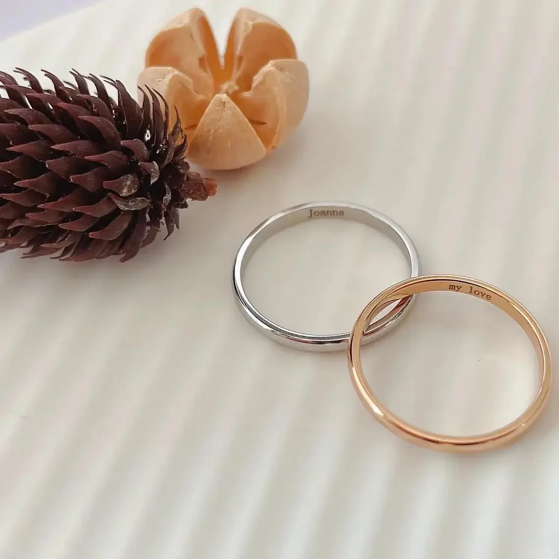 2mm Personalized Ring Custom Name Engraved Coordinate Circular Arc Titanium Stainless Steel Ring Couple Ring Anniversary Gift thumbnail 4