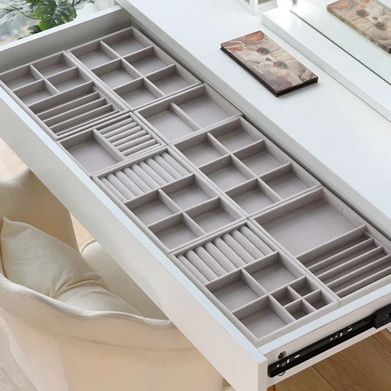 Velvet Jewelry Display Tray Case Stackable Exquisite Jewellery Holder Portable Ring Earrings Necklace Organizer Box Hot Sales thumbnail 2