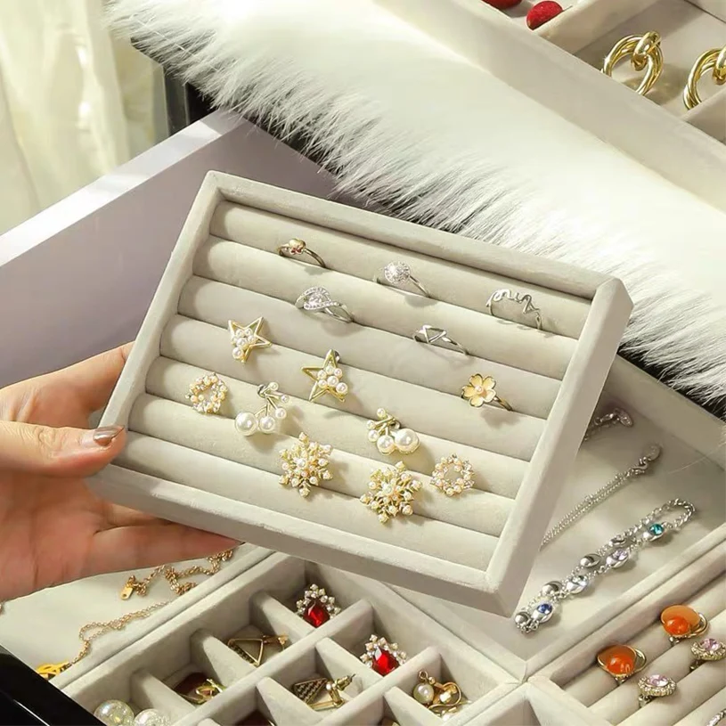 Velvet Jewelry Display Tray Case Stackable Exquisite Jewellery Holder Portable Ring Earrings Necklace Organizer Box Hot Sales thumbnail 5
