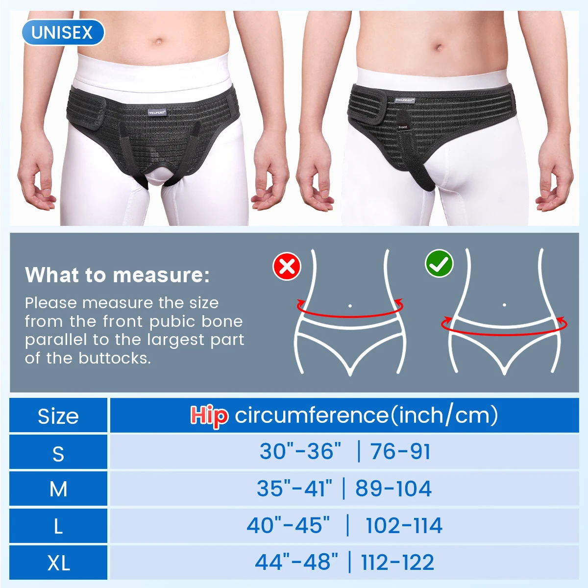 VELPEAU Hernia Belt with 2 Compression Pads, Adjustable Hernia Truss Support for Single/Double Inguinal for Men and Women thumbnail 2