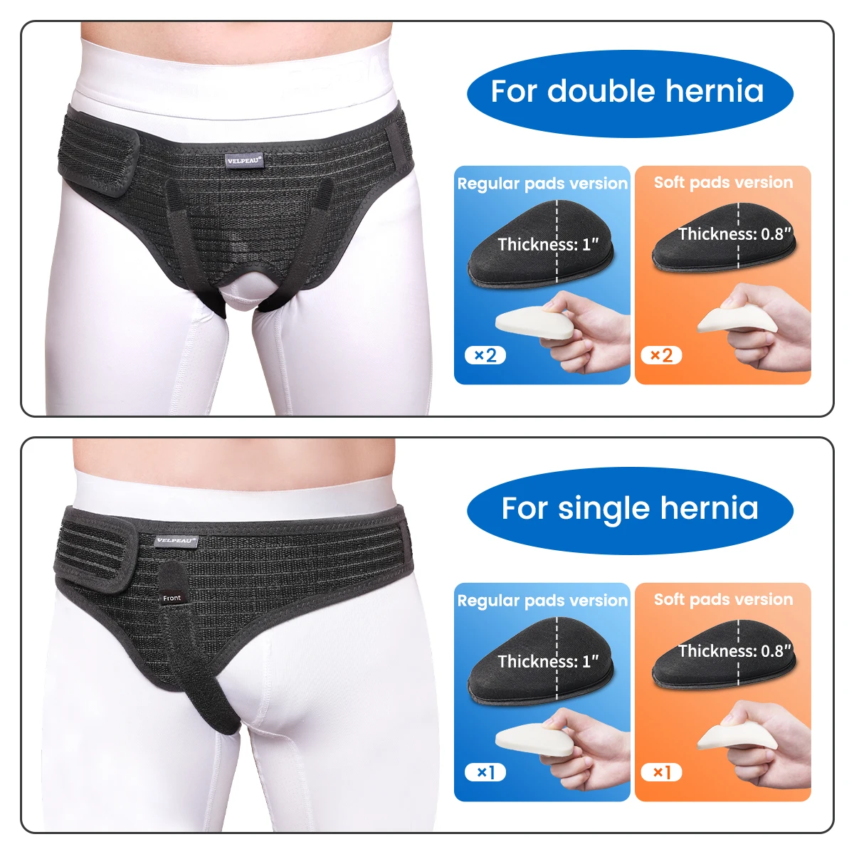 VELPEAU Hernia Belt with 2 Compression Pads, Adjustable Hernia Truss Support for Single/Double Inguinal for Men and Women thumbnail 3