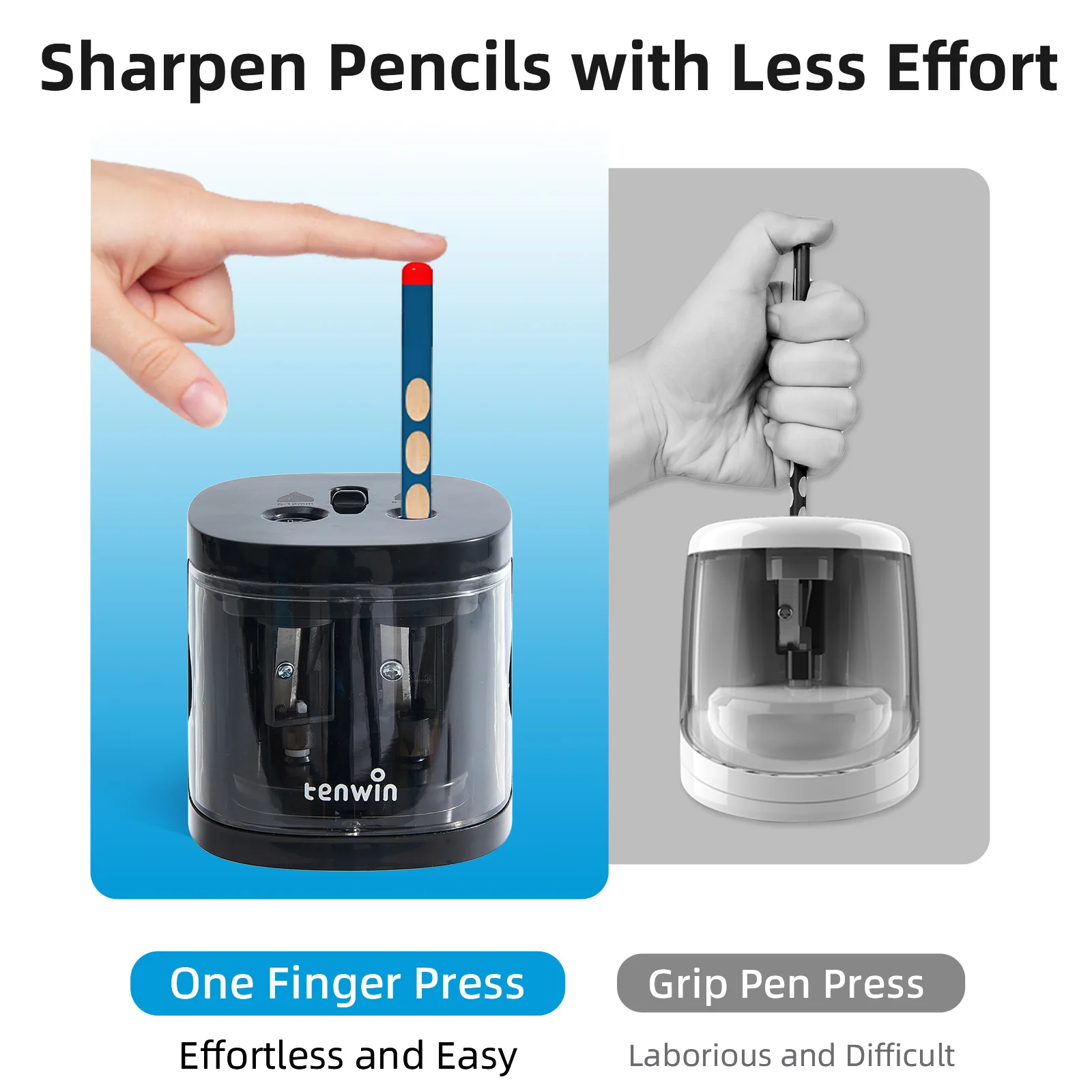 Tenwin Automatic Electric Pencil Sharpener  mini Usb Dual power Sharpener supply School Students Stationery for 6-12mm pencil thumbnail 6