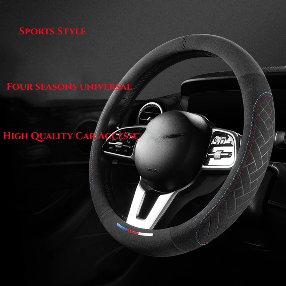 Car Steering Wheel Cover Wrap Suede Leather Breathable Anti Slip Universal 37-38cm Steering Covers Decoration Car Accessories thumbnail 5
