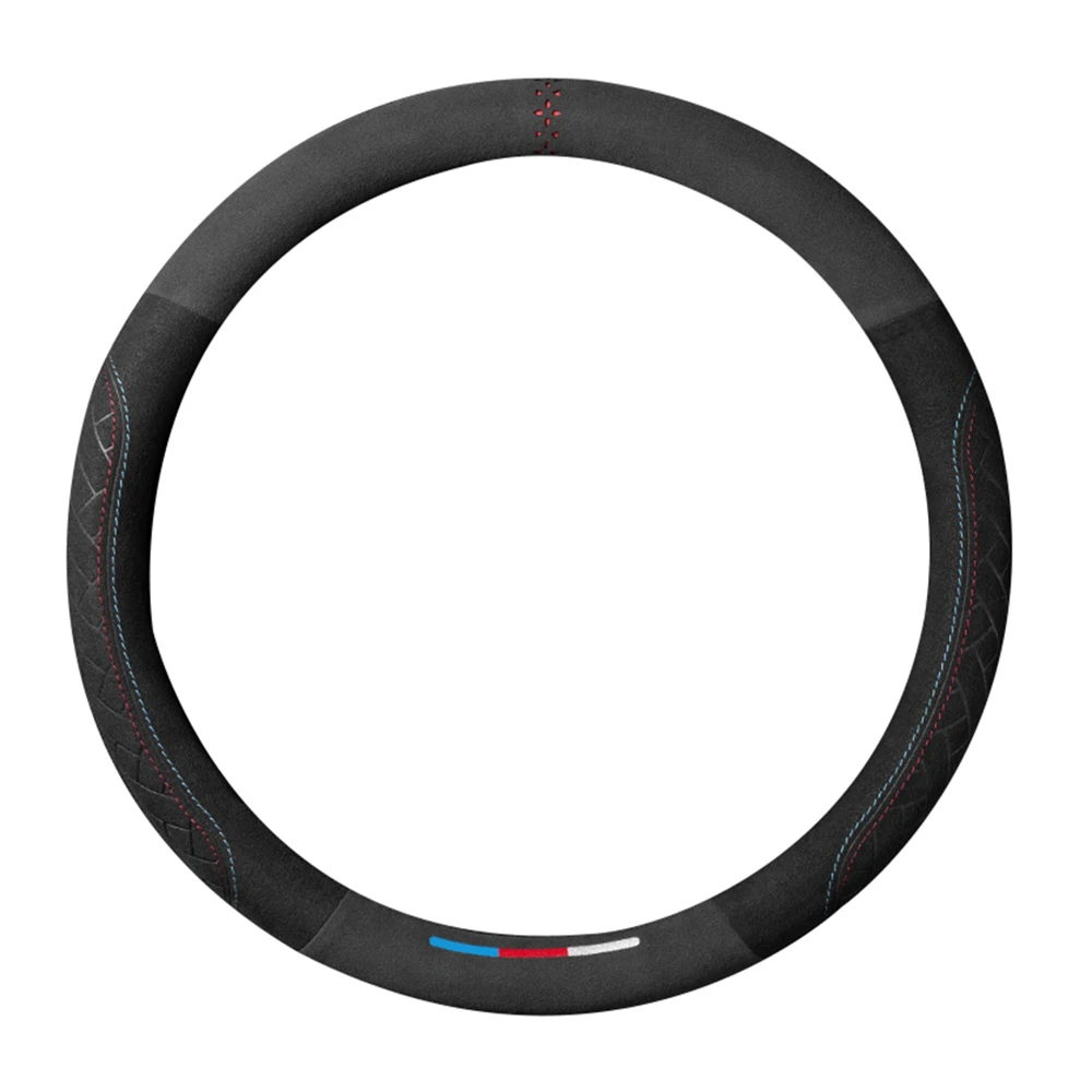 Car Steering Wheel Cover Wrap Suede Leather Breathable Anti Slip Universal 37-38cm Steering Covers Decoration Car Accessories thumbnail 2