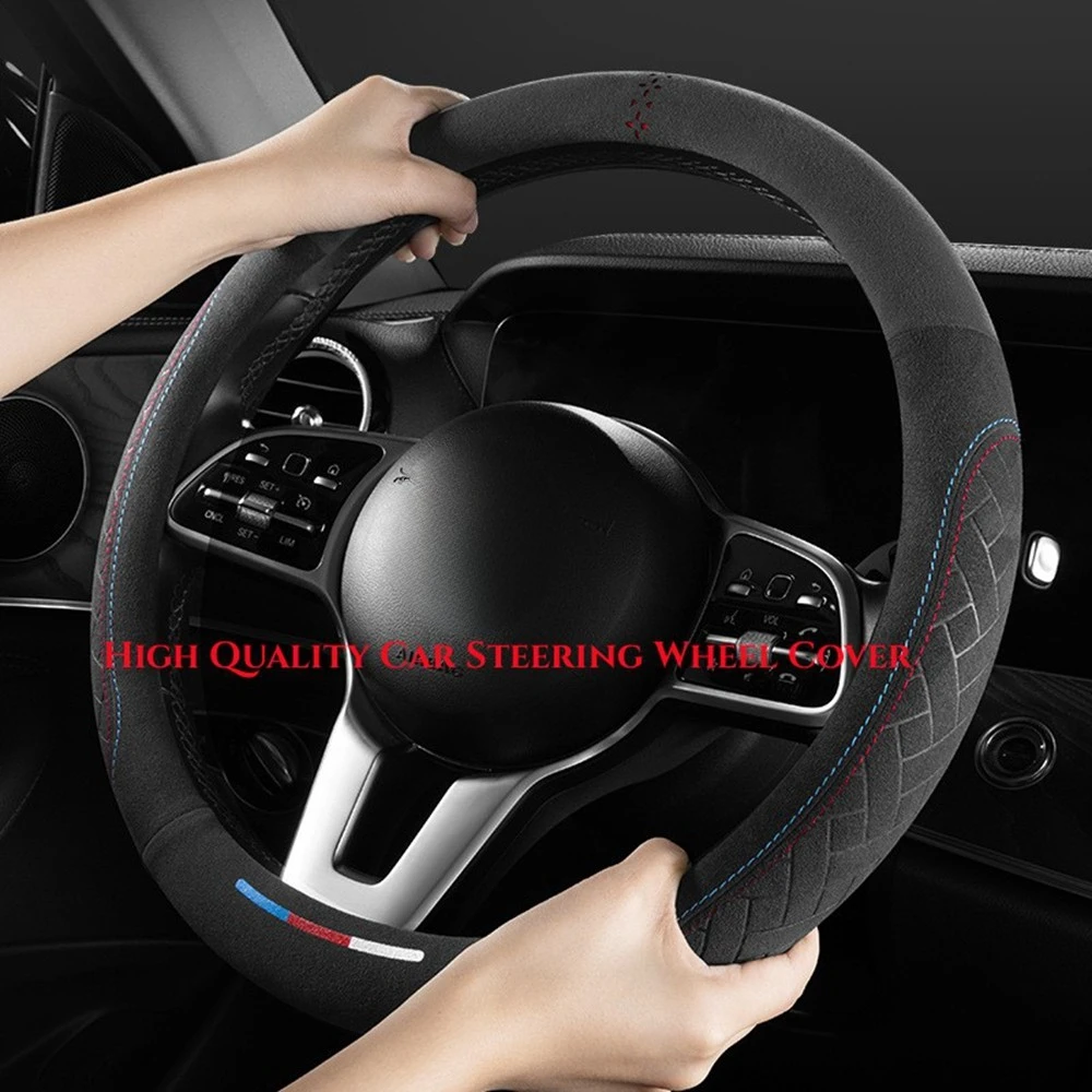 Car Steering Wheel Cover Wrap Suede Leather Breathable Anti Slip Universal 37-38cm Steering Covers Decoration Car Accessories thumbnail 3