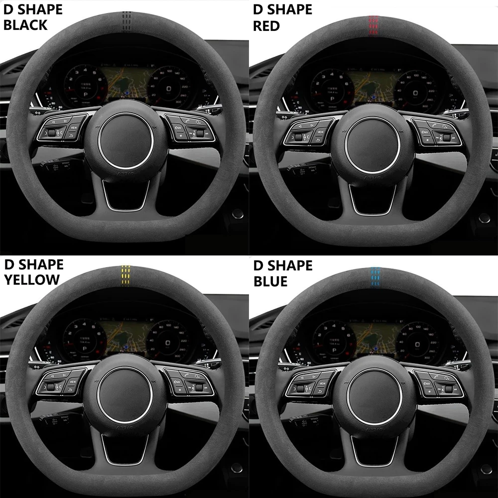 Car Steering Wheel Covers Cowhide Suede Steering Wheel Cover Wrap Universal 37-38cm Breathable Steering Covers Car Accessories thumbnail 6