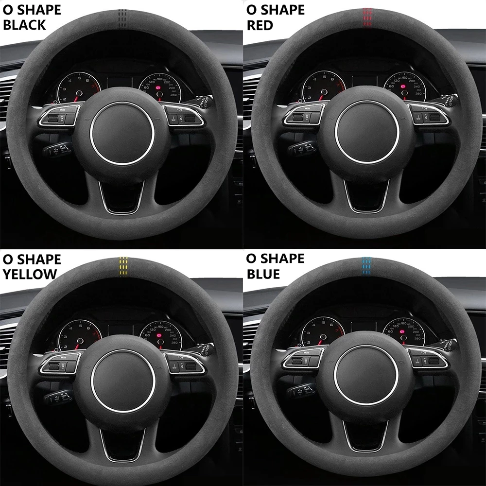 Car Steering Wheel Covers Cowhide Suede Steering Wheel Cover Wrap Universal 37-38cm Breathable Steering Covers Car Accessories thumbnail 5