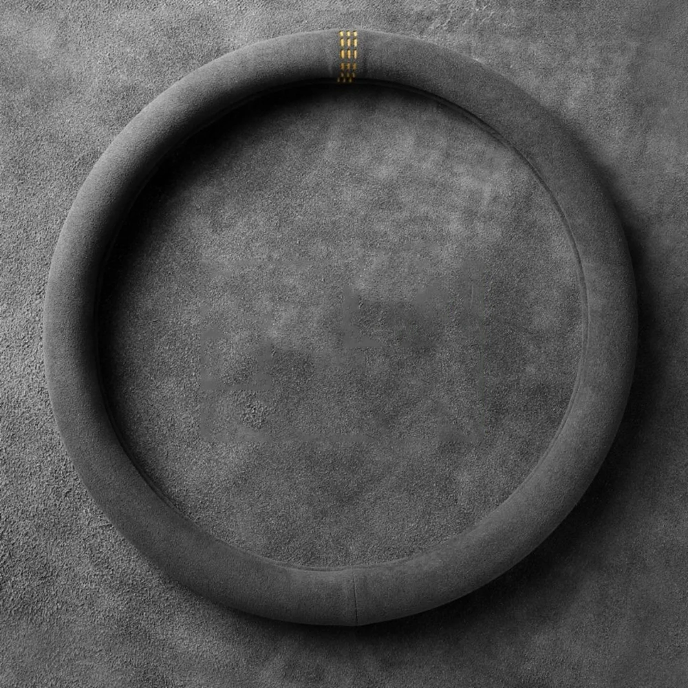 Car Steering Wheel Covers Cowhide Suede Steering Wheel Cover Wrap Universal 37-38cm Breathable Steering Covers Car Accessories thumbnail 2