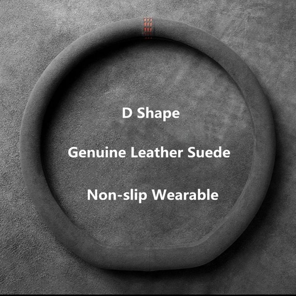 Car Steering Wheel Covers Cowhide Suede Steering Wheel Cover Wrap Universal 37-38cm Breathable Steering Covers Car Accessories thumbnail 4