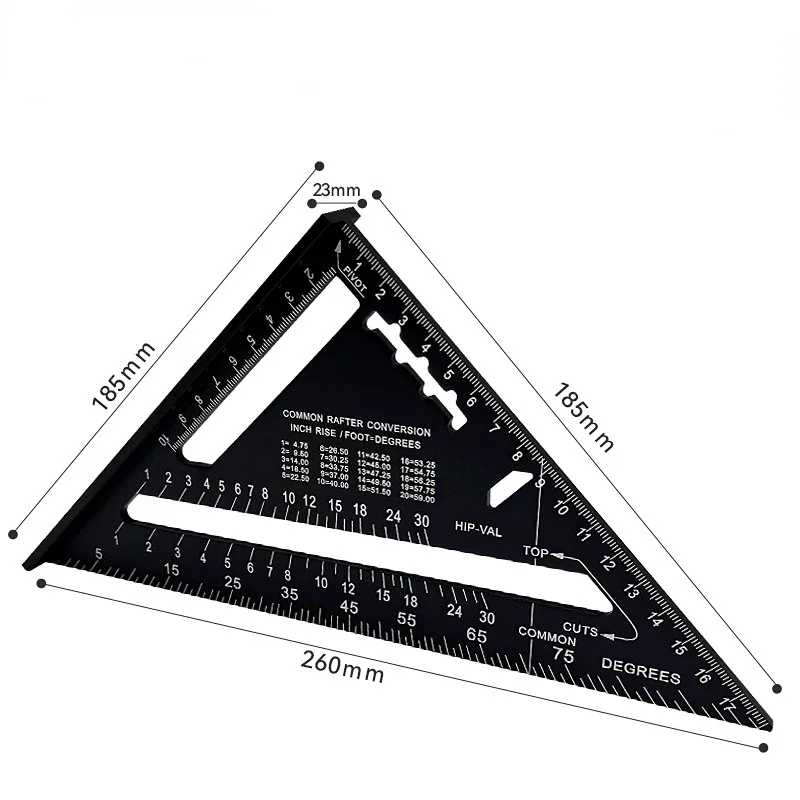 Triangle Ruler 7Inch Measurement Tool Aluminium Alloy Carpenter Tools Inch Metric Angle Ruler Speed Square Woodworking Tools thumbnail 4