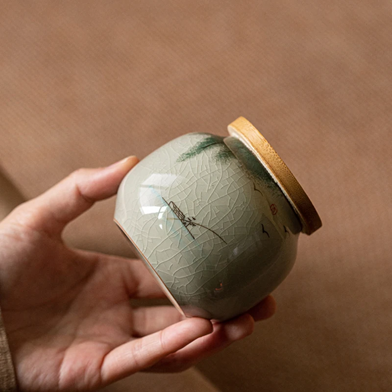Ceramic Tea Jar Hand Painted Lotus Sealed Jar High-grade Portable Tea Coffee Bean Box Table Top Jewelry Candy Nut Storage Bottle thumbnail 5
