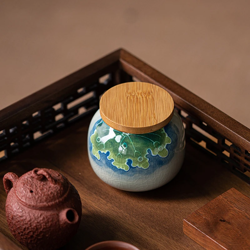 Ceramic Tea Jar Hand Painted Lotus Sealed Jar High-grade Portable Tea Coffee Bean Box Table Top Jewelry Candy Nut Storage Bottle thumbnail 4