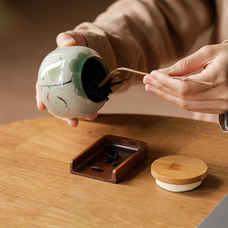 Ceramic Tea Jar Hand Painted Lotus Sealed Jar High-grade Portable Tea Coffee Bean Box Table Top Jewelry Candy Nut Storage Bottle thumbnail 3