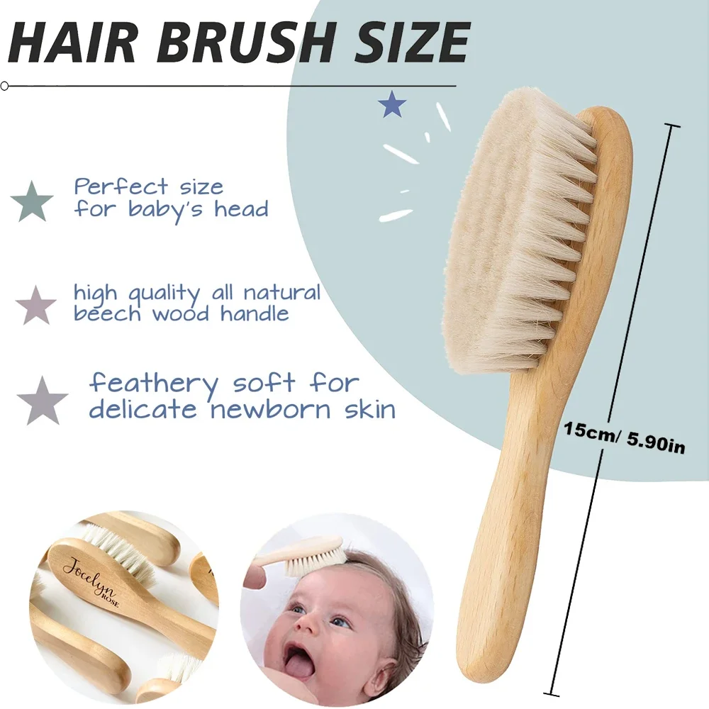 Personalized Baby Hairbrushes Engrave Infant Name Wooden Newborn Hair Brush Comb Brush Birth/Baptism/Birthday Baby Shower Gifts thumbnail 4