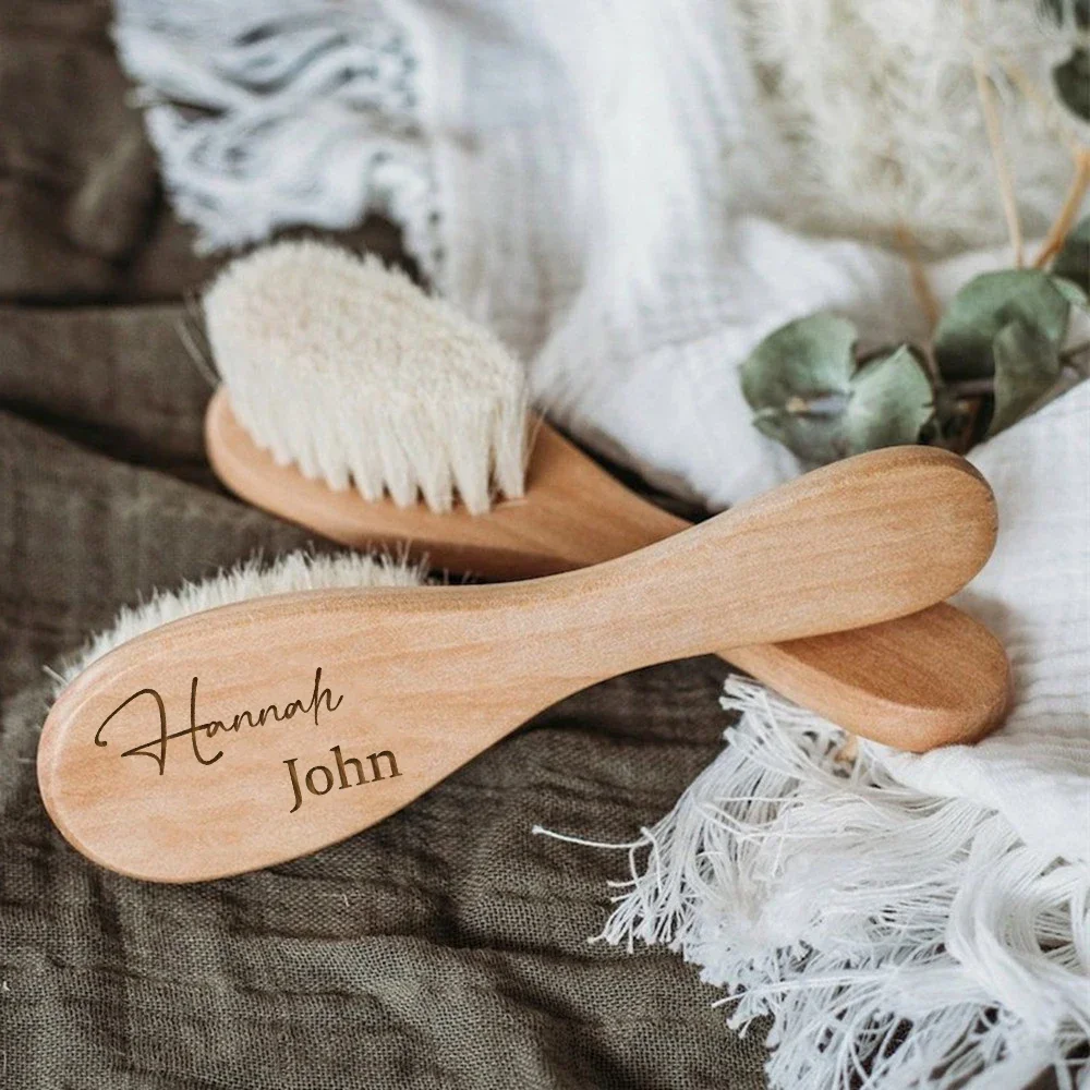Personalized Baby Hairbrushes Engrave Infant Name Wooden Newborn Hair Brush Comb Brush Birth/Baptism/Birthday Baby Shower Gifts thumbnail 5