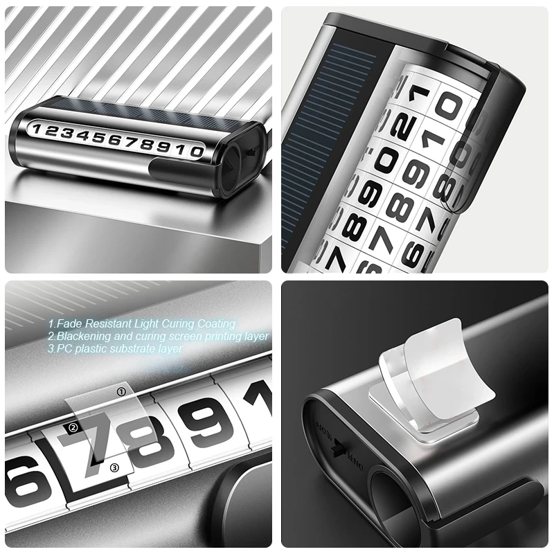 Luminous Car Parking Number Plate Auto Parking Card Solar Charging Temporary Stop Phone Number Card Car Interior Accessories thumbnail 5