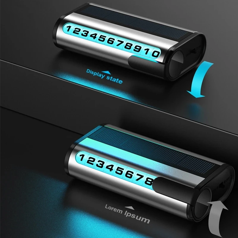 Luminous Car Parking Number Plate Auto Parking Card Solar Charging Temporary Stop Phone Number Card Car Interior Accessories thumbnail 3