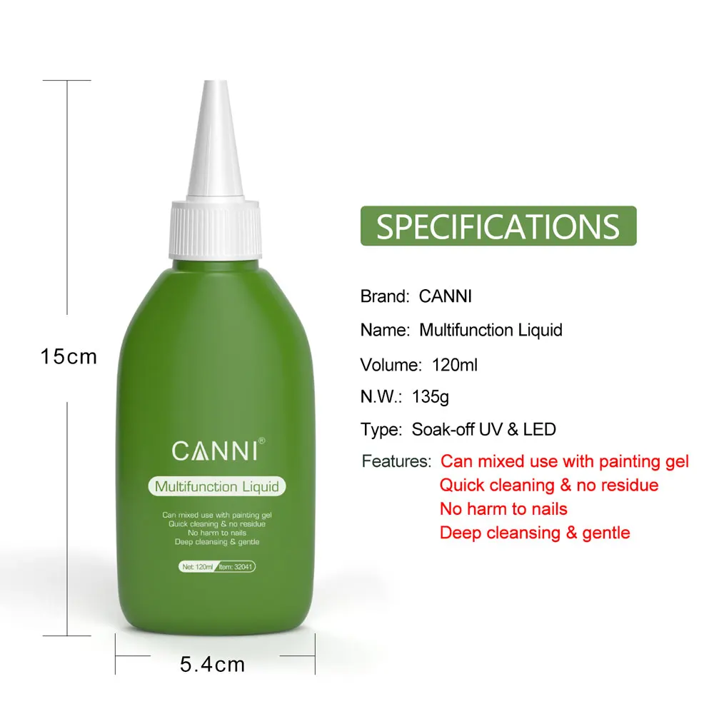 CANNI 120ml Multifunction Nail Liquid High Quality Nail Brush Cleaning Slip Solution Nail Polish Romver Poly Gel Liquid thumbnail 6