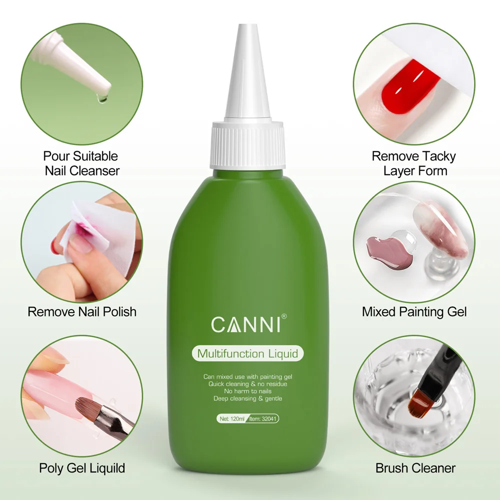 CANNI 120ml Multifunction Nail Liquid High Quality Nail Brush Cleaning Slip Solution Nail Polish Romver Poly Gel Liquid thumbnail 5