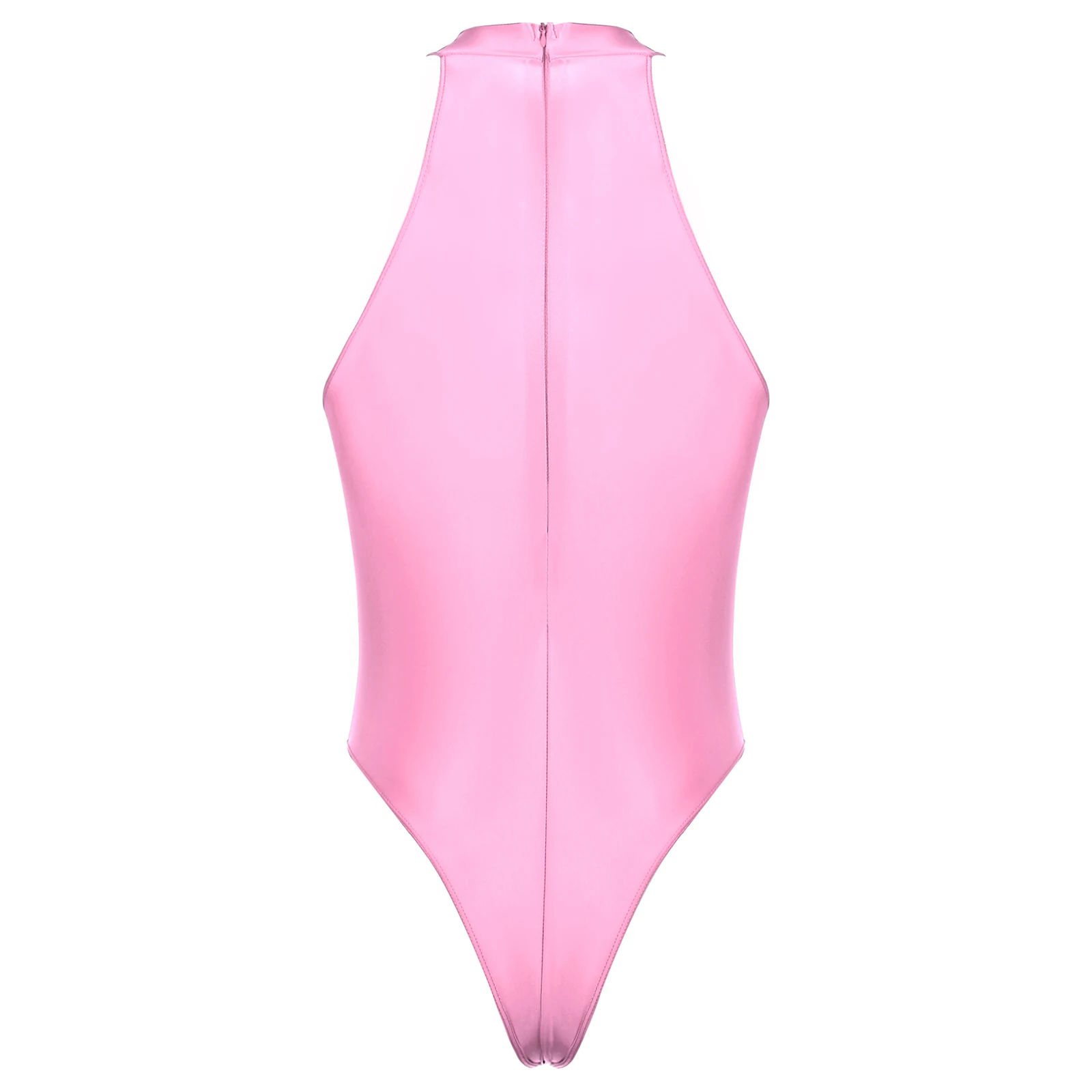 Men's Swimsuit Glossy Mock Neck Back Zipper Bodysuit One-piece Hommes Sleeveless Leotard for Gymnastics Swimming Bathing Suit thumbnail 2