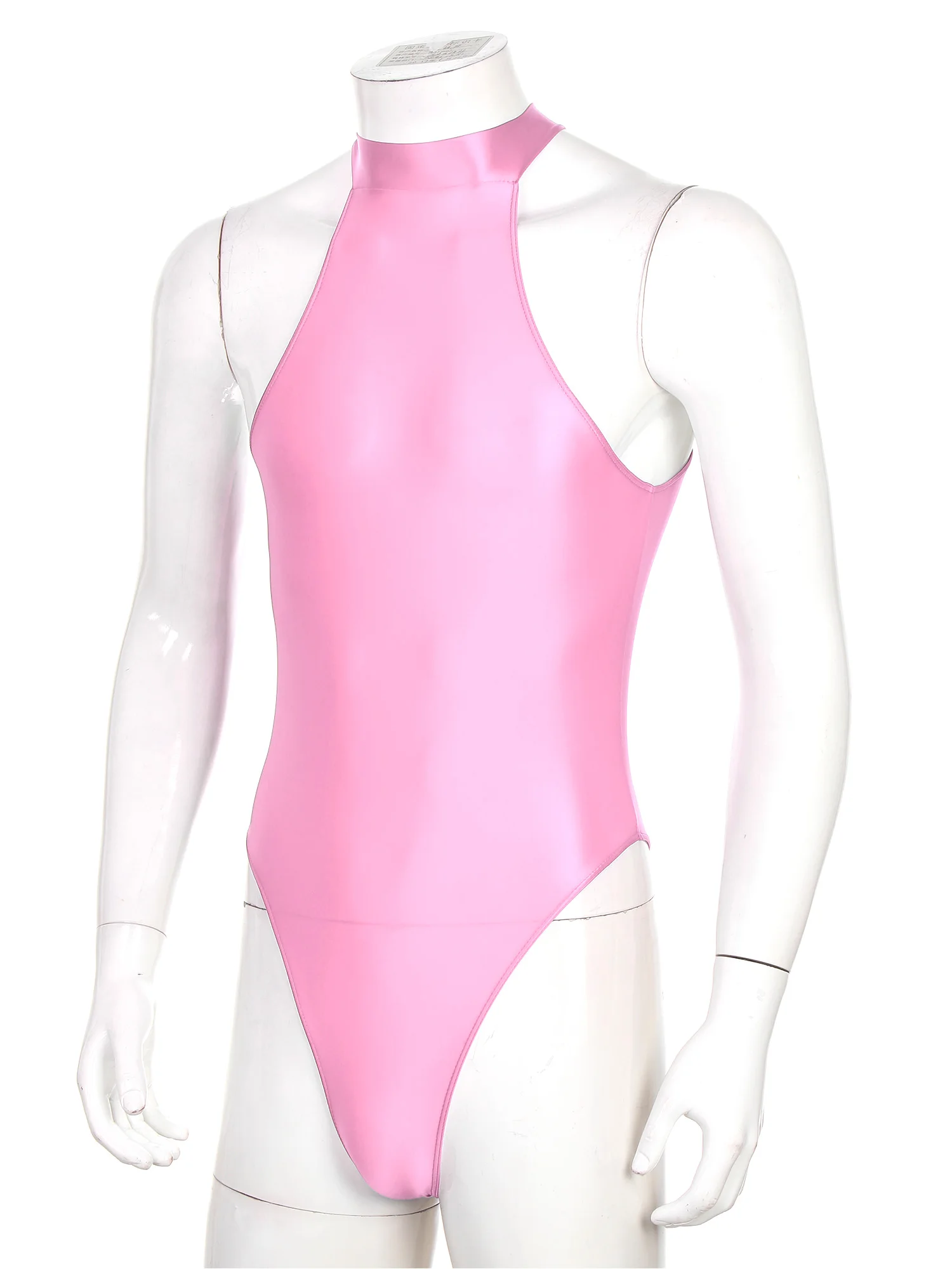 Men's Swimsuit Glossy Mock Neck Back Zipper Bodysuit One-piece Hommes Sleeveless Leotard for Gymnastics Swimming Bathing Suit thumbnail 6