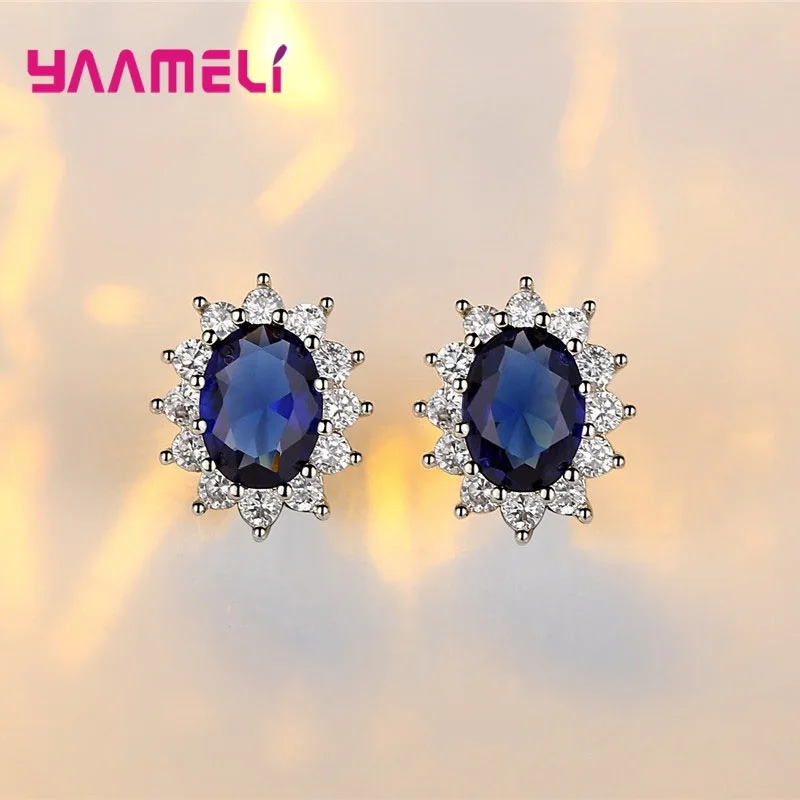 100% Authentic 925 Sterling Silver Women Wedding Engagement Jewelry Sets Classic Oval Flower Design Shiny Cubic Zircon Crystal thumbnail 3