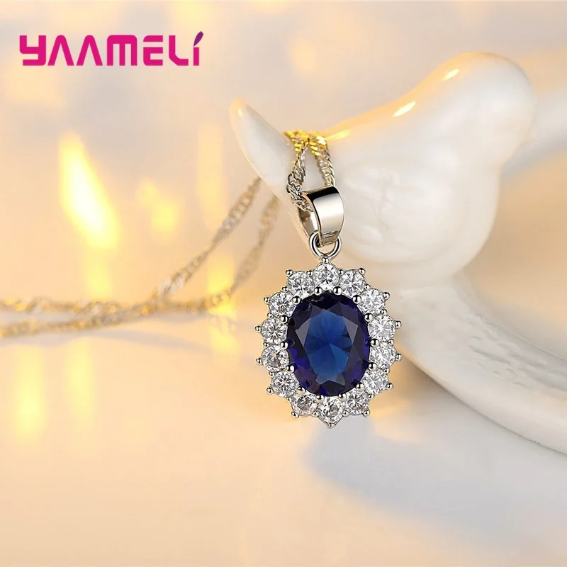 100% Authentic 925 Sterling Silver Women Wedding Engagement Jewelry Sets Classic Oval Flower Design Shiny Cubic Zircon Crystal thumbnail 5